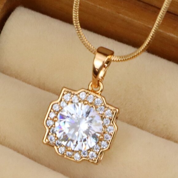 "White Sparkling Round-Cut Pendant in Rose Gold, XPPT1632 - Picture 1 of 13